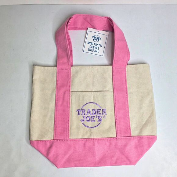 Trader Joes Pastel Canvas Mini Tote Bags Easter Spring - Lot of 4 - NEW - Picture 3 of 5